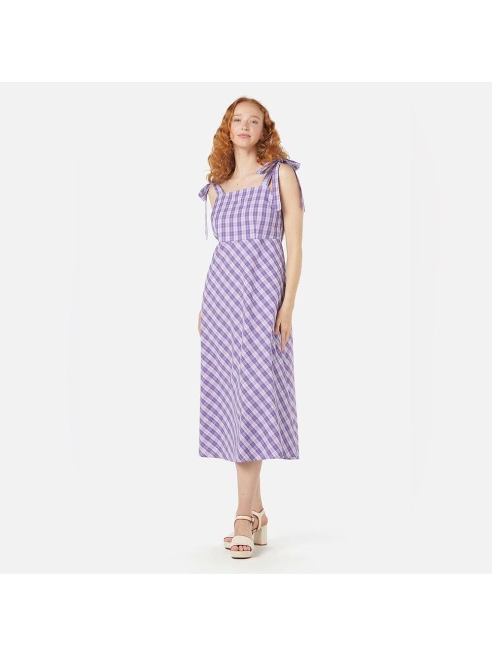 Princess Highway Juno Check Sundress Women 12 Violet Shoulder Tie MIDI